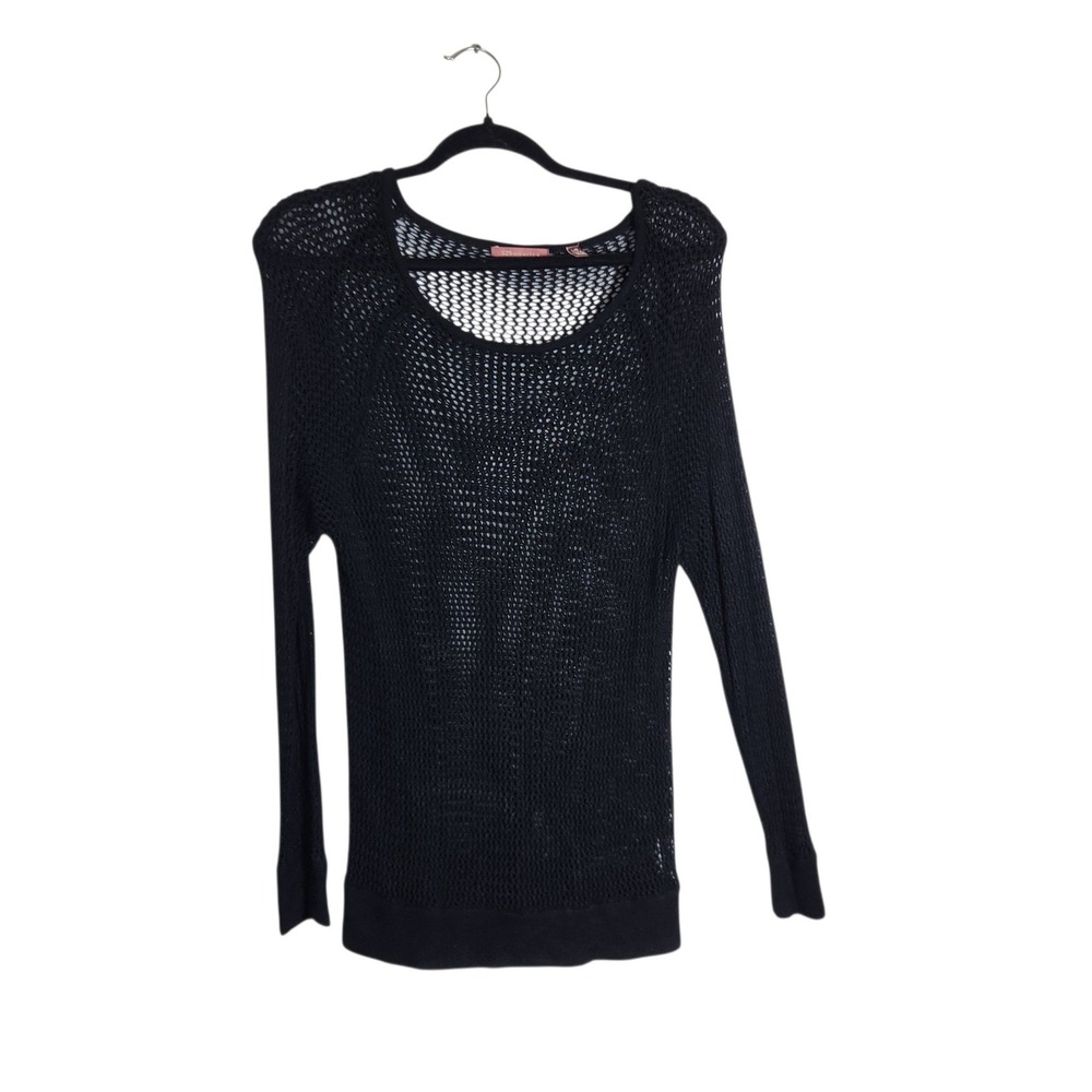 525 America Womens Black Open Knit Mesh Long Sleeve Sweater Size Large
